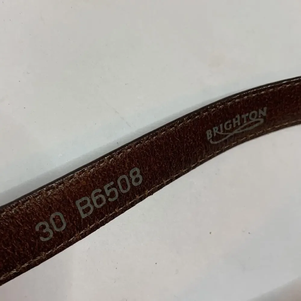 Brighton Women’s Brown Leather Silver Buckle Embellished Skinny Belt Sz 30
